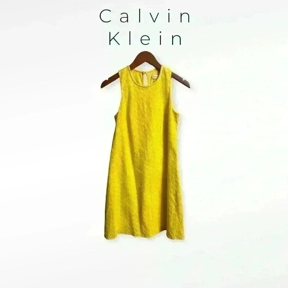 Calvin Klein yellow London Times dress.